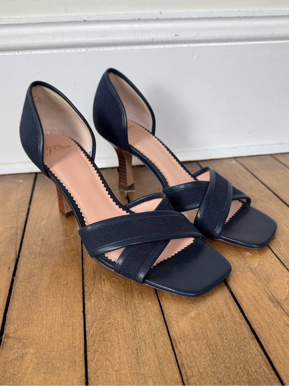 J. Crew Navy Blue Leather & Fabric D'Orsay Heels